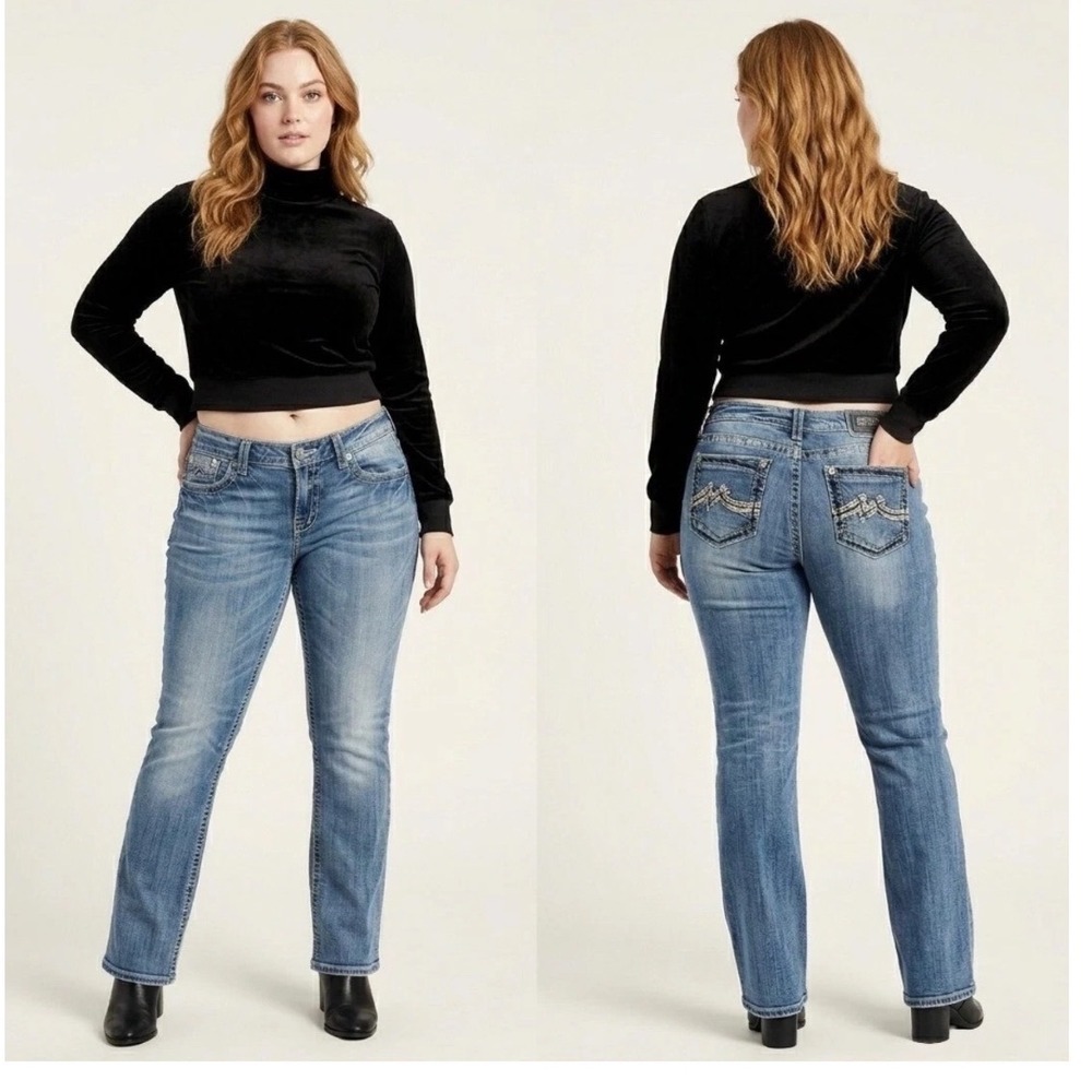 Miss Me Bootcut Jeans Womens 36x33 Medium Wash Embroidered Rhinestone JD1037B2L